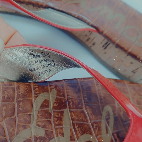 Sam Edelman Sandals Tanya Red Patent Leather Cork Wedge Womens 7.5 M - Picture 11 of 15